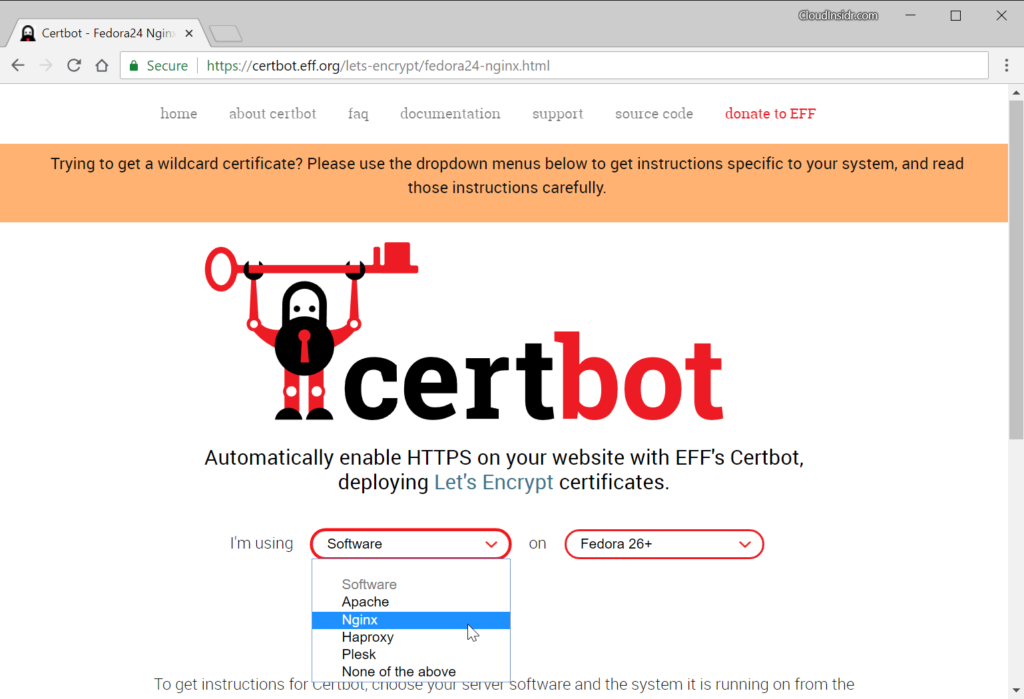 the Certbot wizard