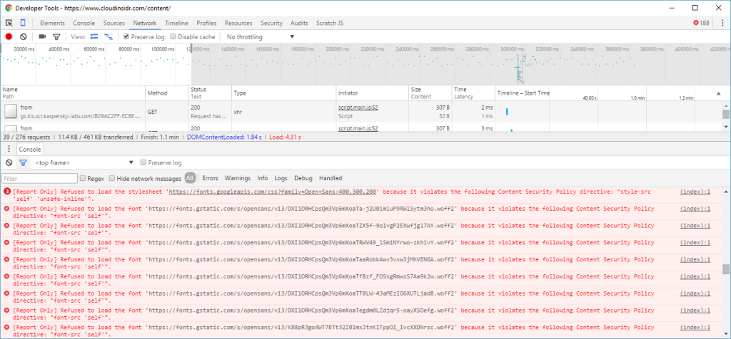 Content Policy: verifying errors in the browser Console 