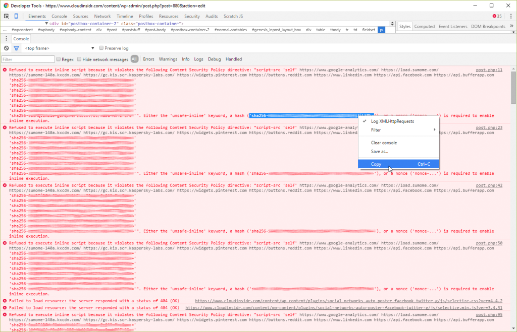 Content Policy: copying hashes to allow script execution 