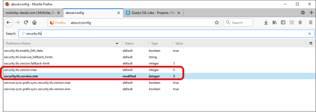 Restricting Firefox to TLS version 1.3 and TLS 1.2