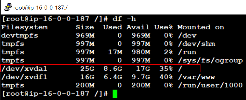 Check storage space utilization on Linux